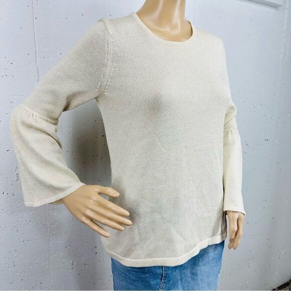 J. McLaughlin Women’s Size Small Cream and Metallic Gold Bell Sleeve Sweater - Picture 1 of 14